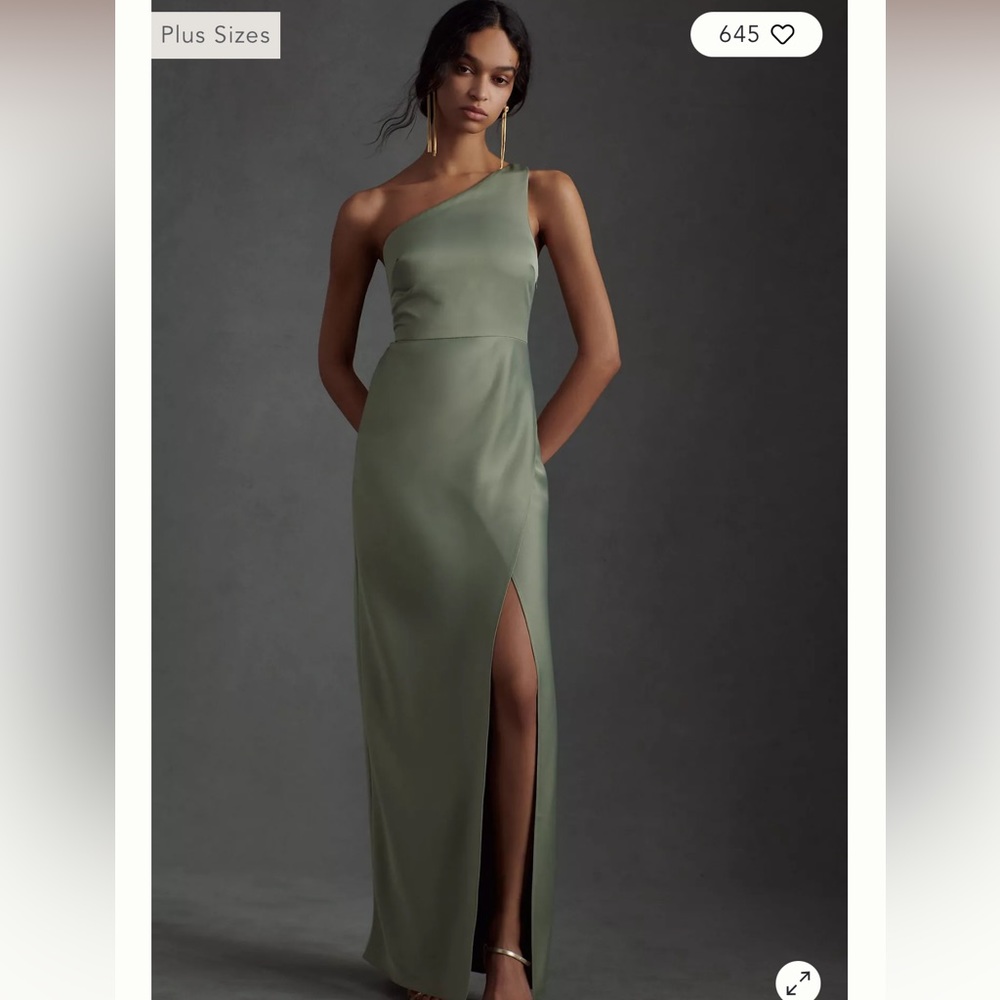 - BHLDN Dylan One-Shoulder Satin Side-Slit Gown